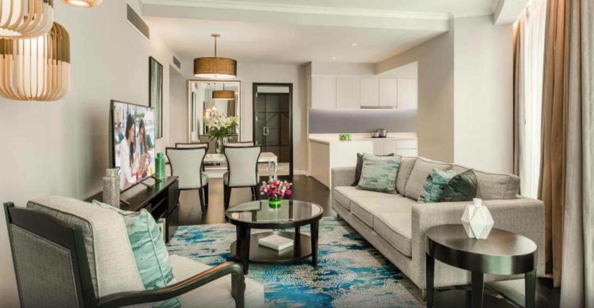 Bright and spacious serviced apartment living area
